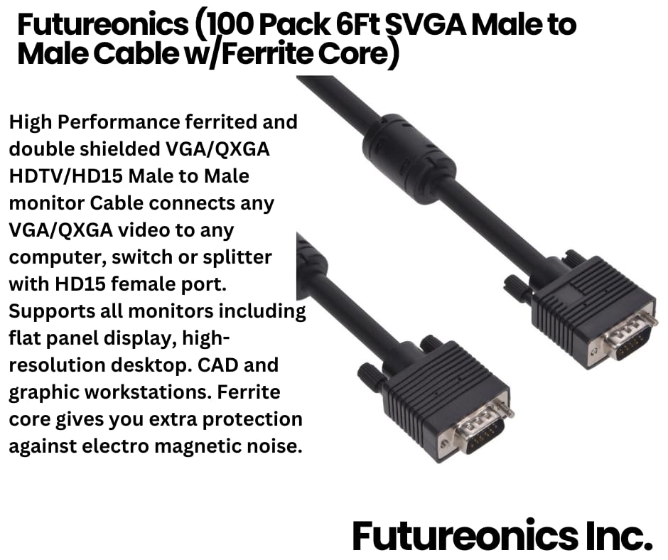 Futureonics (20 Pack 6Ft SVGA Male to Male Cable w/Ferrite Core - 6 Feet