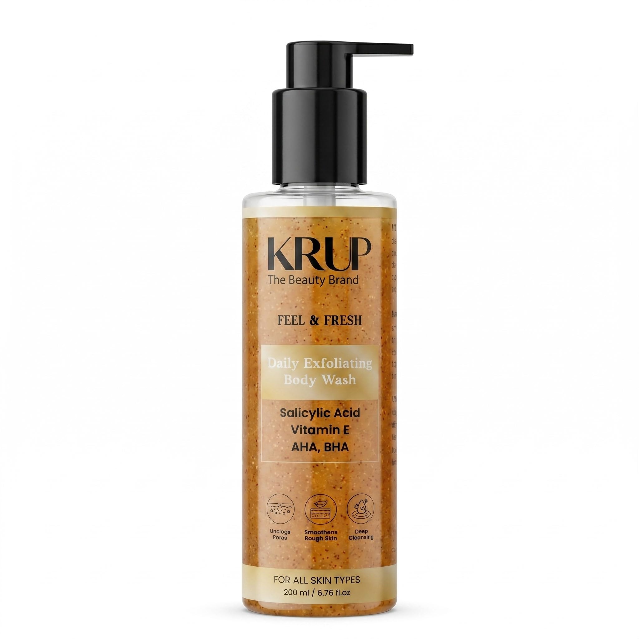 KRUP Feel & Fresh Daily Exfoliating Body Wash & Shower Gel with AHA & Micro-Granules | Gentle Skin Smoothing Nourishing Bath Bodywash for Glowing Skin | Paraben Free, 200ml-image-22