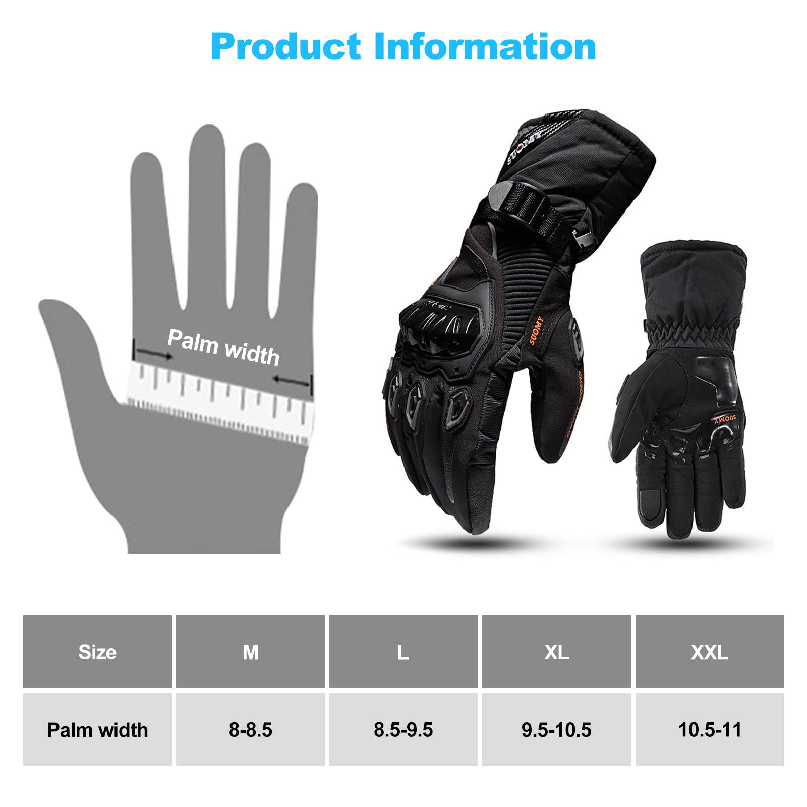 Gants de Moto étendus et épaissis, Gants à Écran Tactile Plein pour Femme et Homme, Gants Moto Coupe-Vent et Coupe-Froid pour VTT, Moto Cross, Scooter, Vélo et Autres Sports de Plein Air