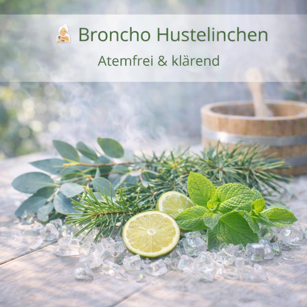 Dufte Momente Saunaaufguss-Konzentrat Broncho Hustelinchen (Eukalyptus, Fichtennadel, Menthol & Pfefferminze) – 3 Liter – klar & intensiv – Profi-Qualität gemäß DVN:5204 getestet – Made in Germany