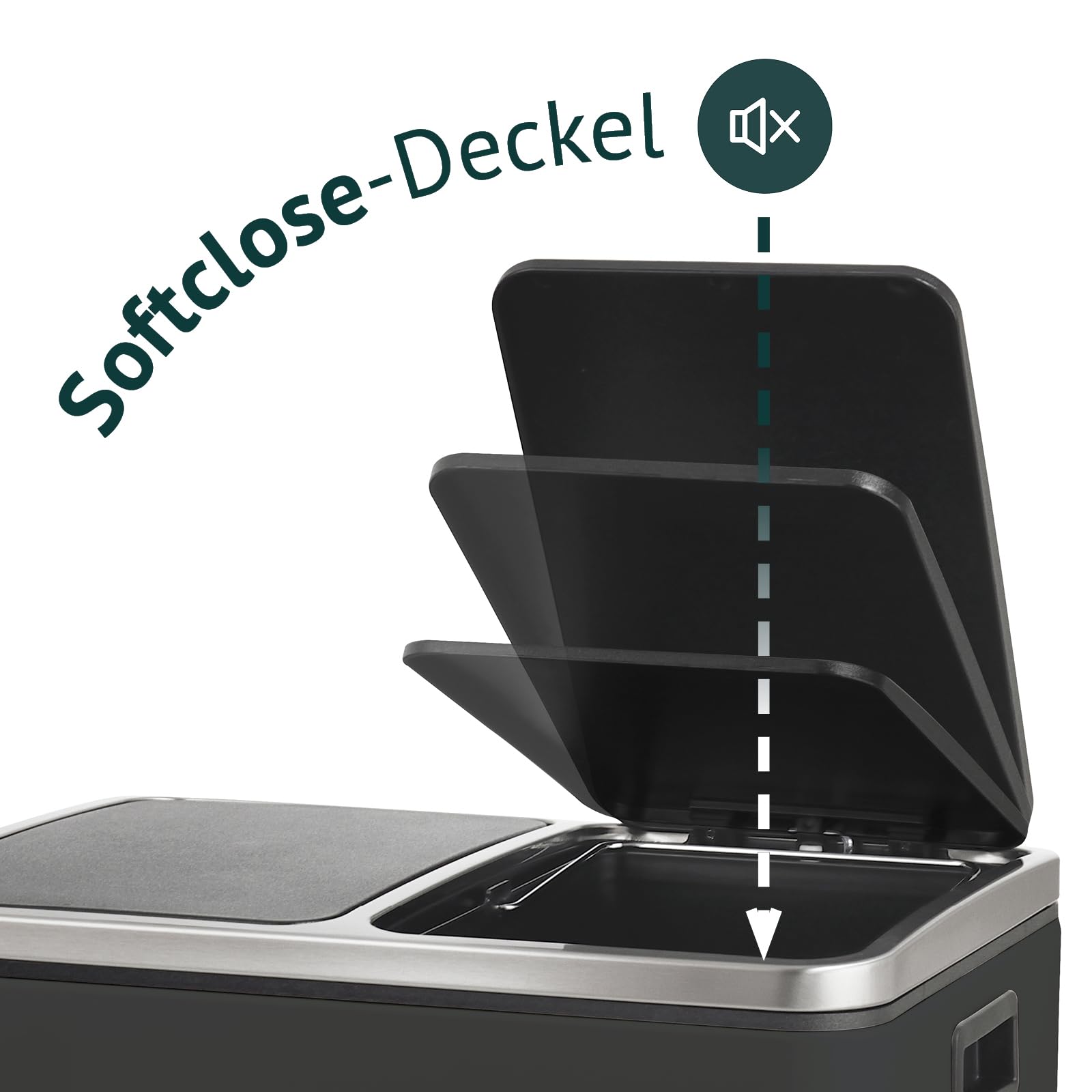SVITA TM2X15 Treteimer 30 Liter Abfalleimer Mülleimer Design Mülltrennung Softclose-Deckel Pulverbeschichteter Stahl Schwarz
