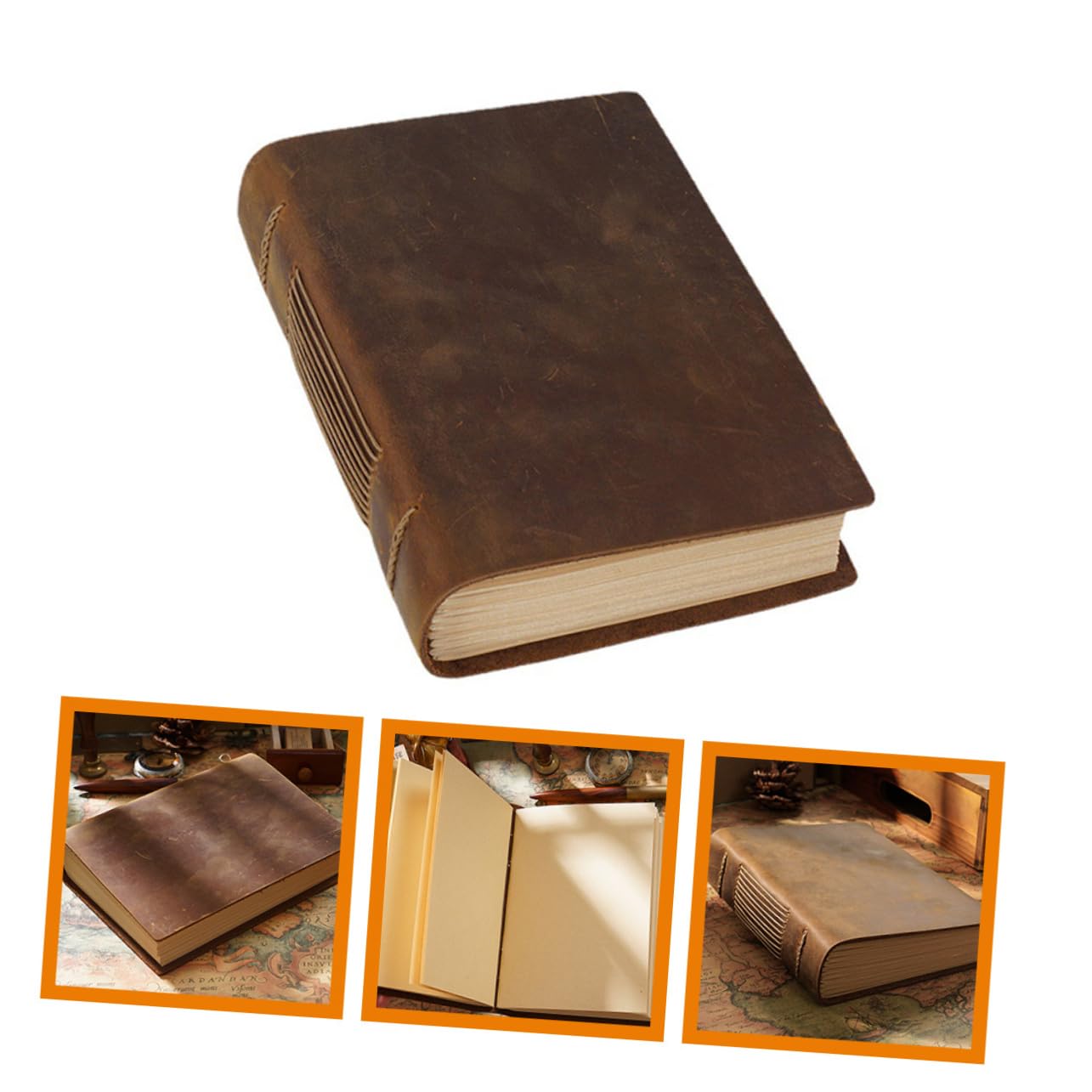 Operitacx Quaderno Diario Vintage in Pelle Bovina Marrone per Appunti | Carta Ispessita, Protegge le Pagine Interne, Stile Semplice e Raffinato per Viaggio e Insegnamento