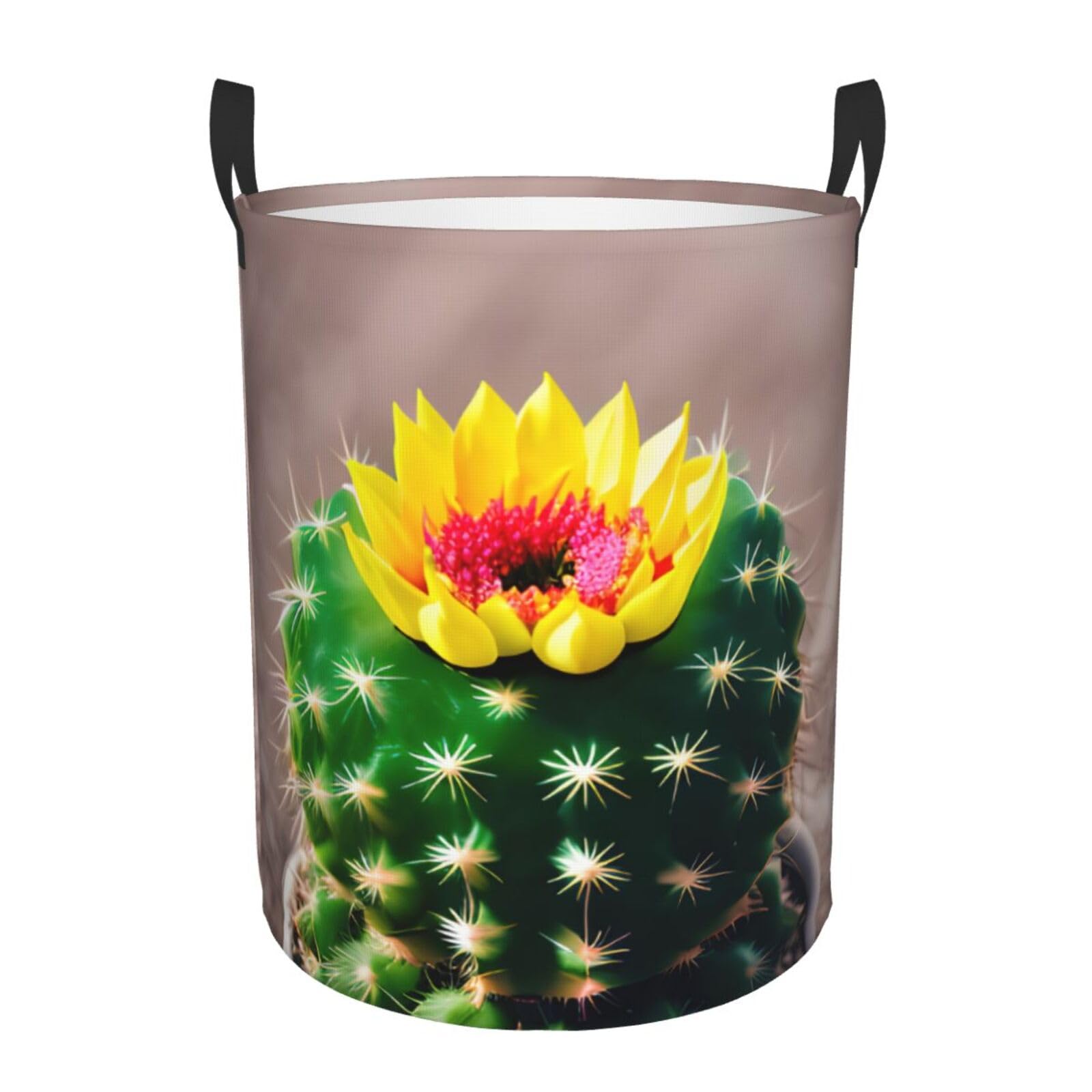 M Collapsible Round Blooming Cactus Print Laundry Hamper