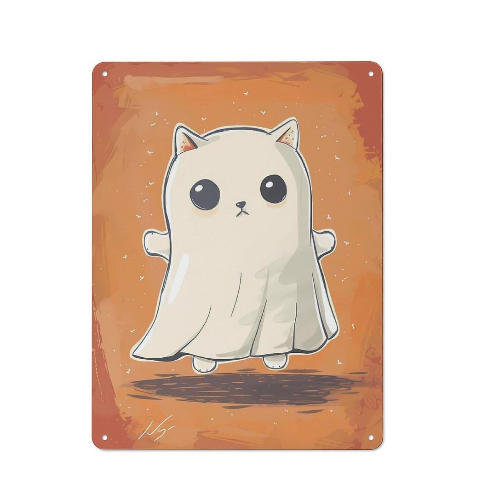 Junmoney Spooky Halloween Cat Ghost Country Country Metal Sign 40X30cm, Farmhouse Wall Decor For Farmhouse Kitchen, Pantry Or Dining Area