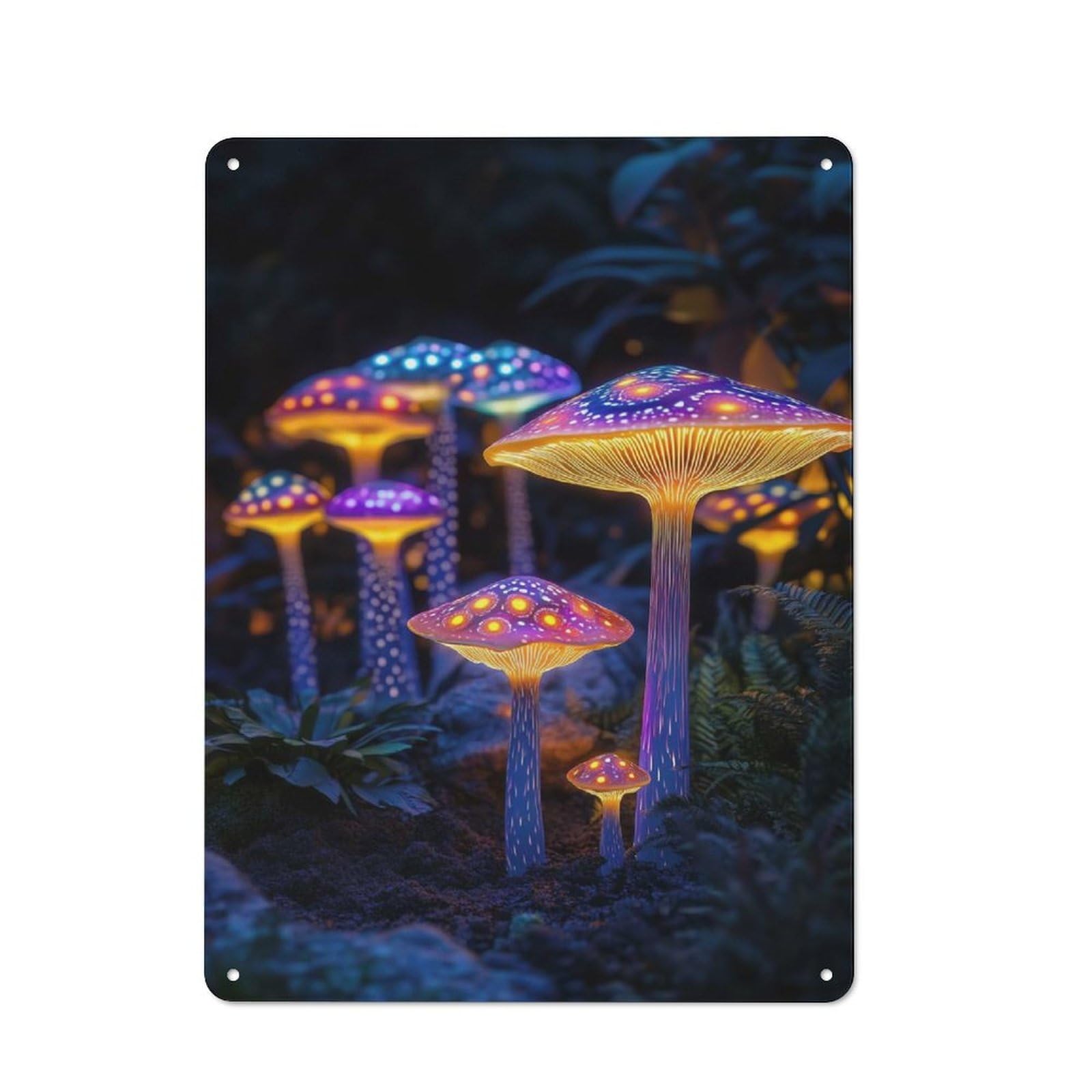 Junmoney Style-9 Glowing Mushroom Forest Retro Tin Wall Plaque 40X30cm For Hobby Room Or Studio, For Garage, Workshop And Man Cave Decoration
