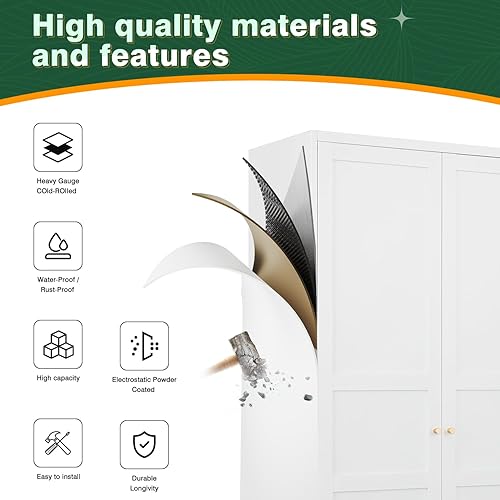 Miniatura 4 de Letaya Armario, armario de almacenamiento de metal de 72 pulgadas de alto con estantes ajustables y barra para colgar, armario de dormitorio