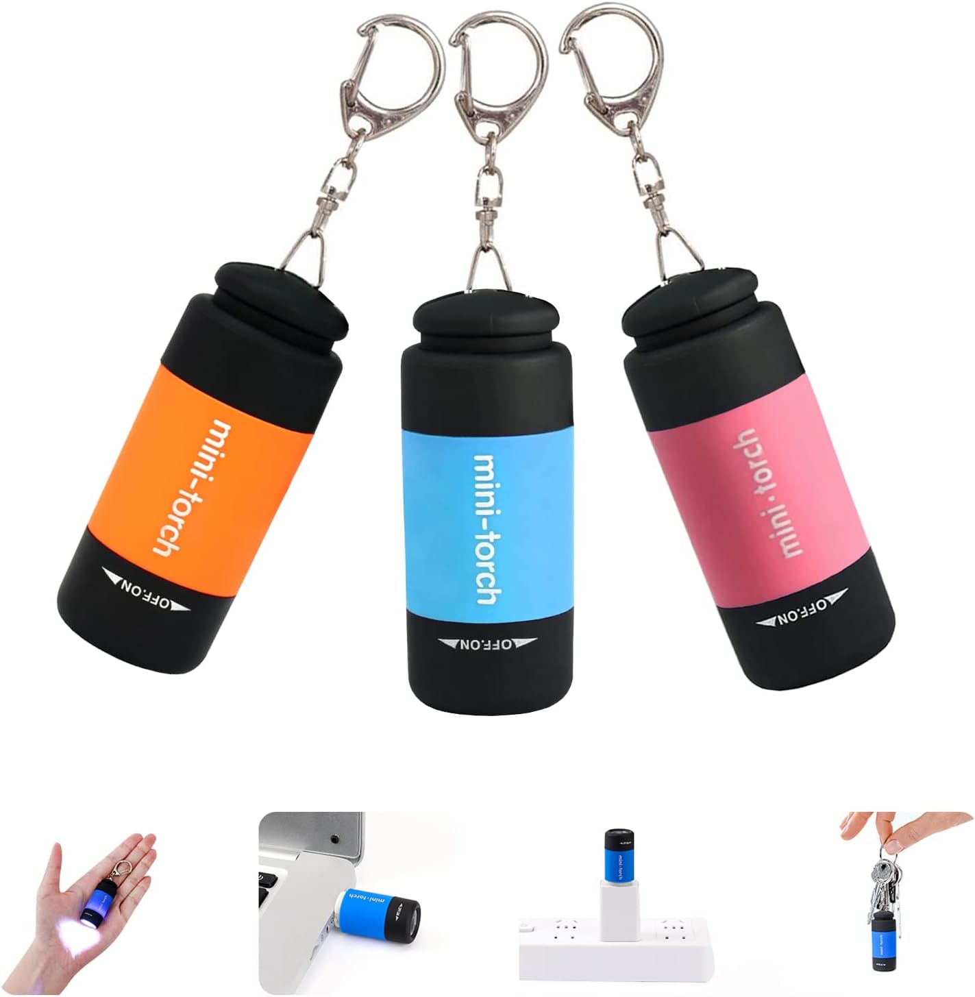 Tileon Mini Keychain Light,USB Rechargeable Keychain Flashlights 3 Pack Waterproof