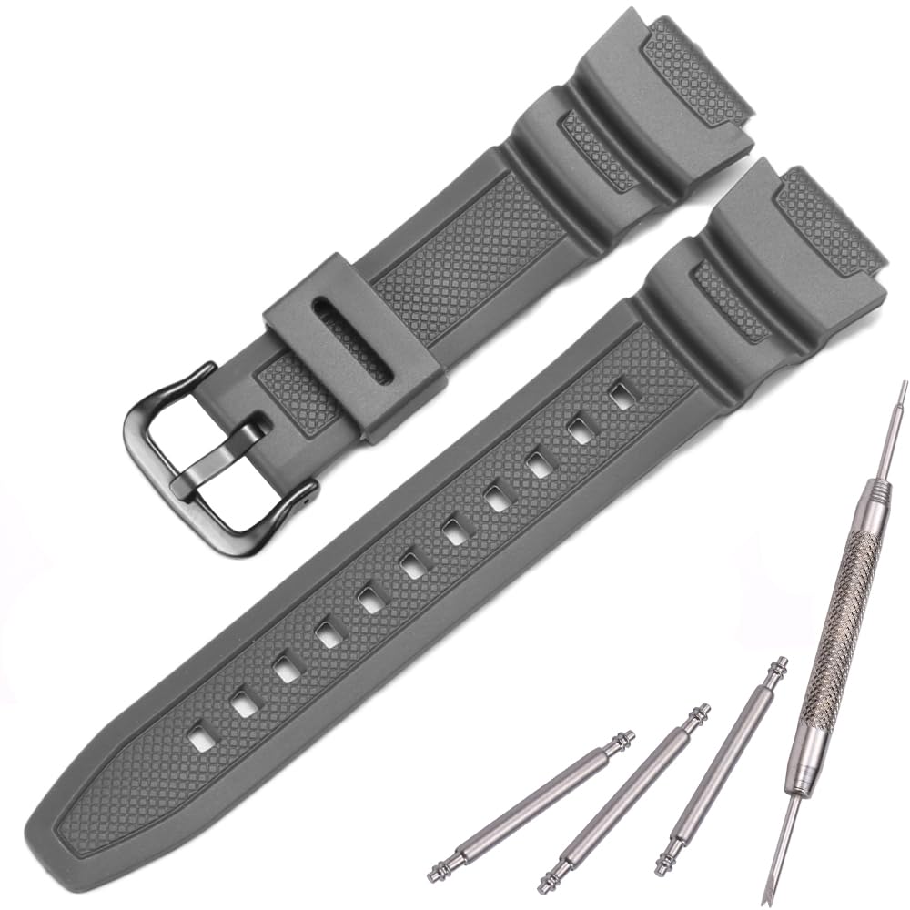 Natural Resin Replacement Watch Band Compatible with Casio W218H W-219H AE1200WH AE-1300WH W800H SGW-300H F-108WH Waterproof Rubber strap