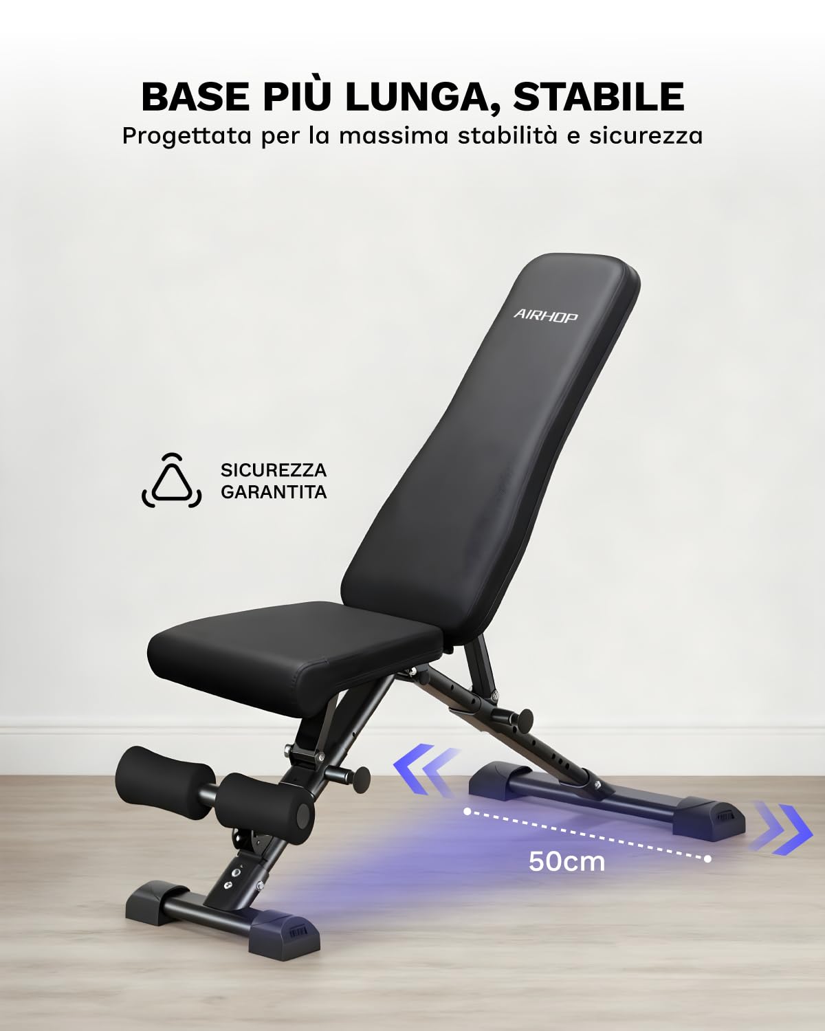 AIRHOP Panca Pesi Regolabile, Panca Palestra Multifunzione per Allenamento, Inclinabile/Declinabile, Rapido Ripiegamento e Risparmio di Spazio, Ideale per Allenamento di Forza a Casa o in Palestra