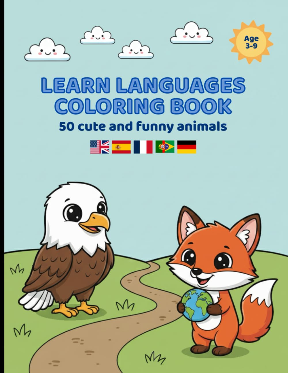 LEARN LANGUAGES COLORING BOOK: 50 cute and funny animals