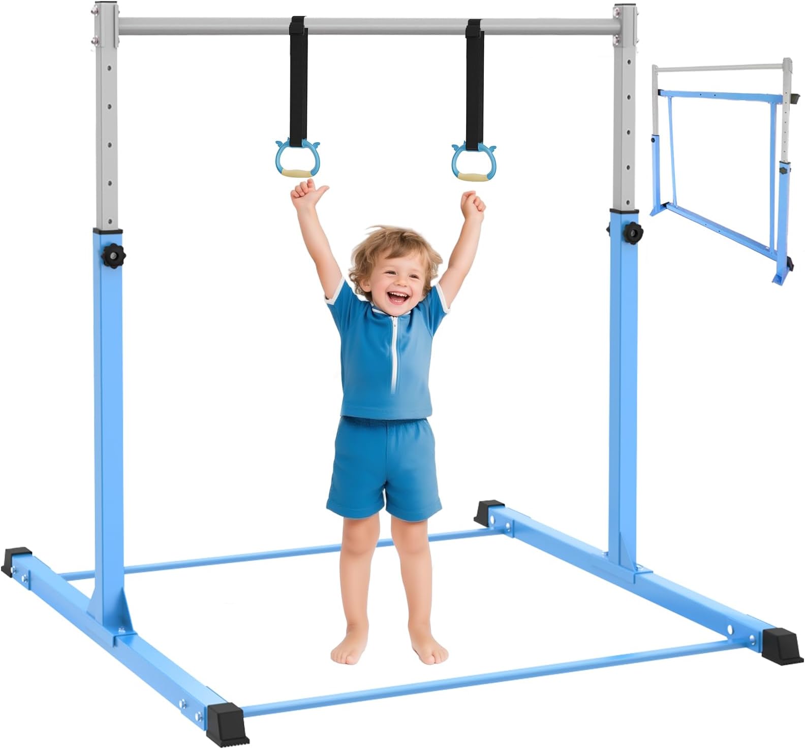 Gymnastics Bar for Kids Ages 3-15 for Home - Steady Steel Construction, Anti-Slip, Easy to Assemble, 3' to 5' Adjustable Height