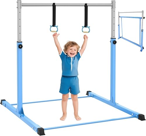 Miniatura 14 de Safly Fun Gymnastics Bar for Kids Ages 3-15 Sturdy Steel Home Gym, Adjustable Height (3 to 5 ft) with Anti-Slip Base, Easy Assembly Azul