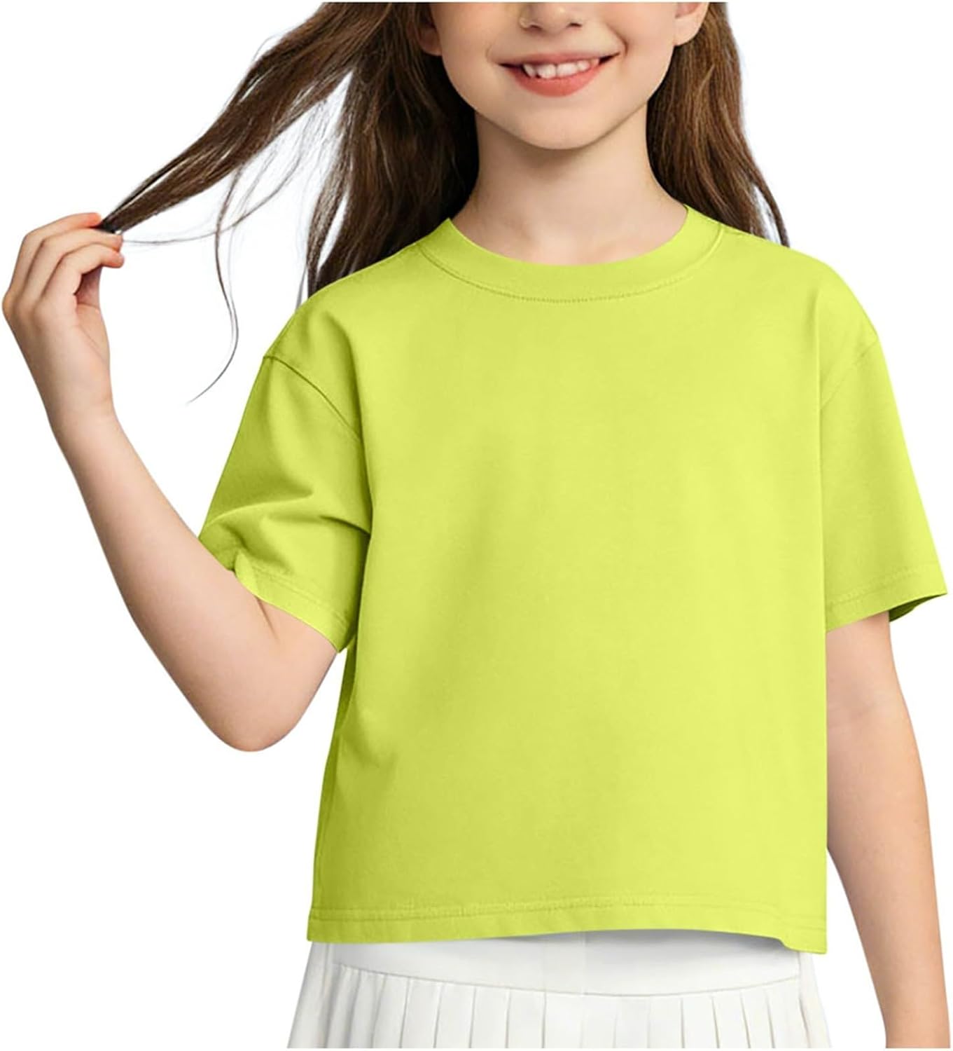 Girls Crew Neck Cotton T-Shirts Short Sleeve Summer Basic Tops Solid Color Loose Fit Shirts for Daily