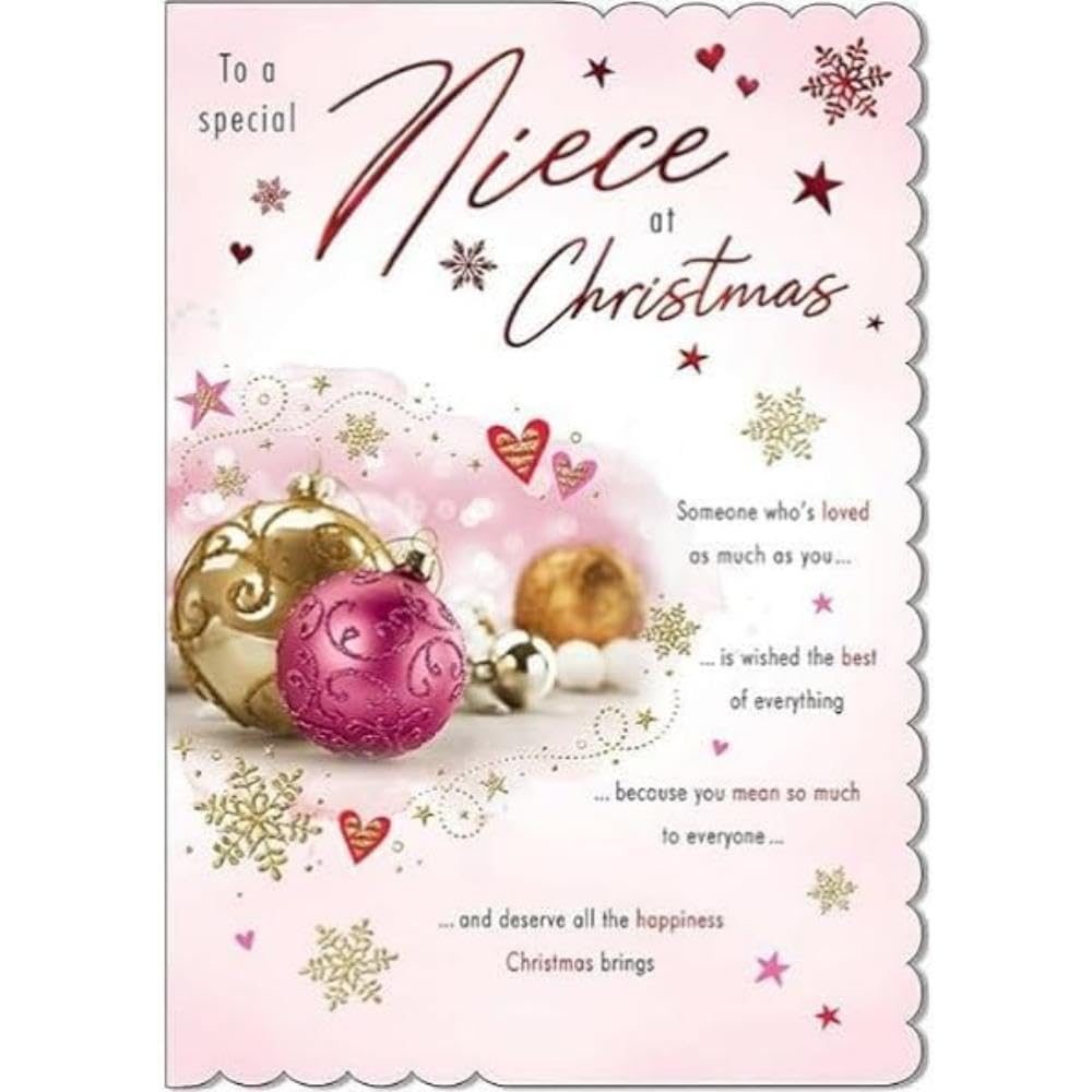 Piccadilly Greetings Christmas Card, Niece, Baubles - 9 x 6 inches