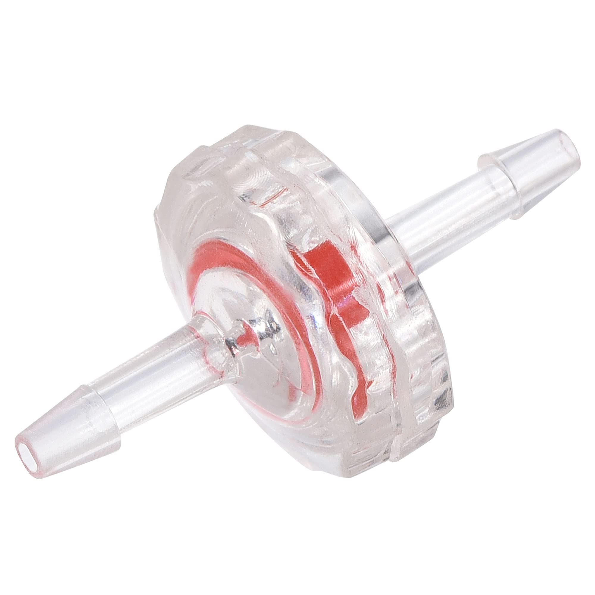 Non Return Check Valves 3/16 Inch Dia. One Way Inline Hose Connector for Water Tank Pump Plastic Red Clear Pack of 3