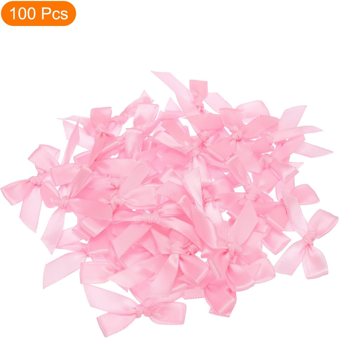 MECCANIXITY 100Pcs Mini Ribbon Bow 1.8 inch Mini Fabric Satin Ribbon Flower Bows for Craft DIY Sewing Wedding Birthday Party Pink