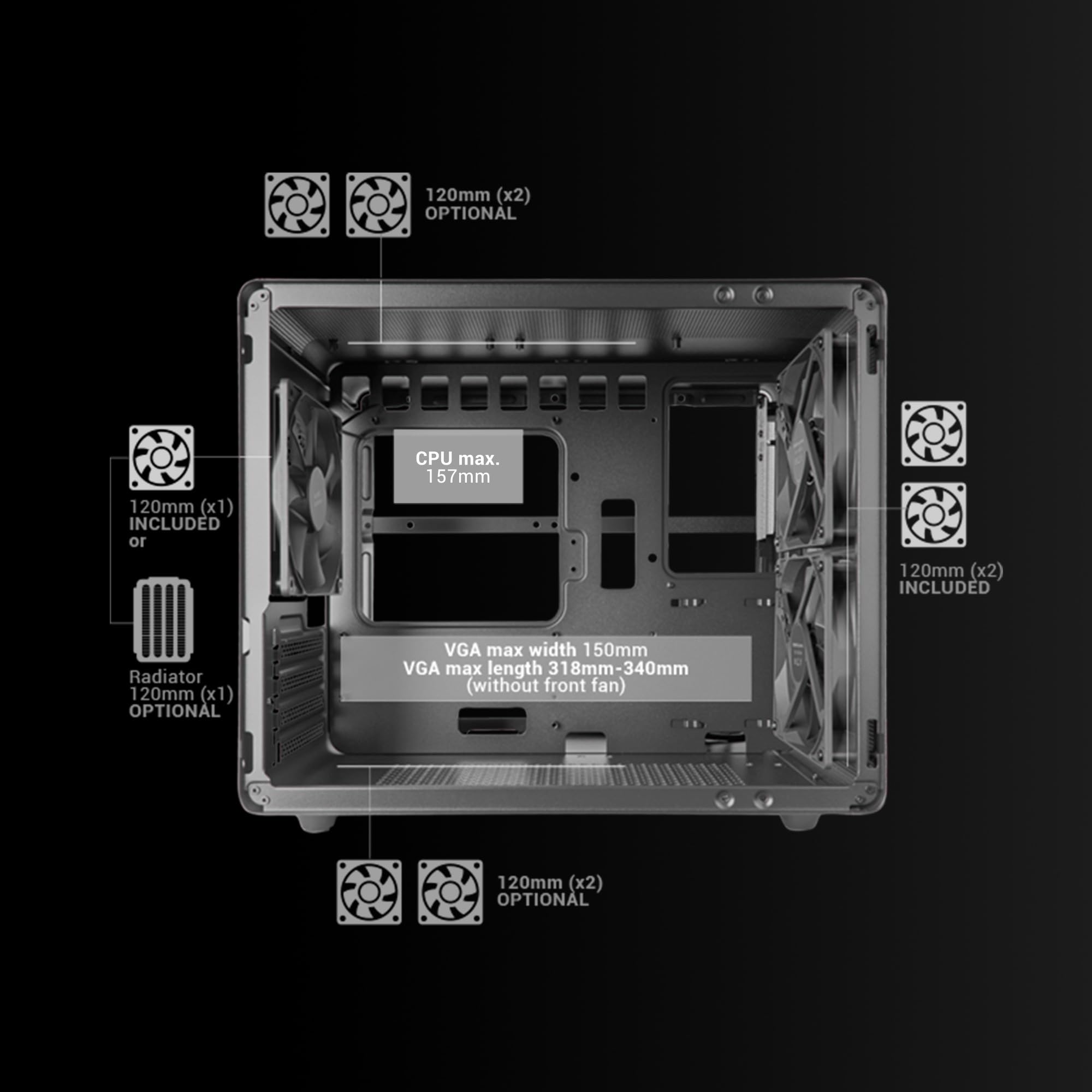 Mars Gaming MC-3TCORELCD Caja Gaming ATX, Pantalla IPS 7,2” Personalizable, Triple Cristal Templado Extraíble, Estructura Doble Cámara Lateral, Soporte de Refrigeración Líquida hasta 360mm, Blanco — view 66