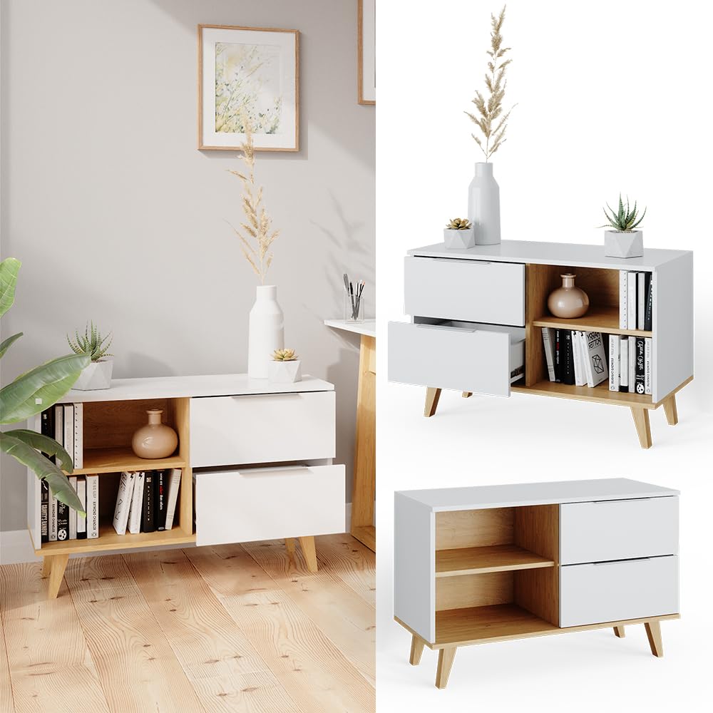 Vicco Commode avec tiroirs Nautica, 40x82cm, Blanc/Blanc