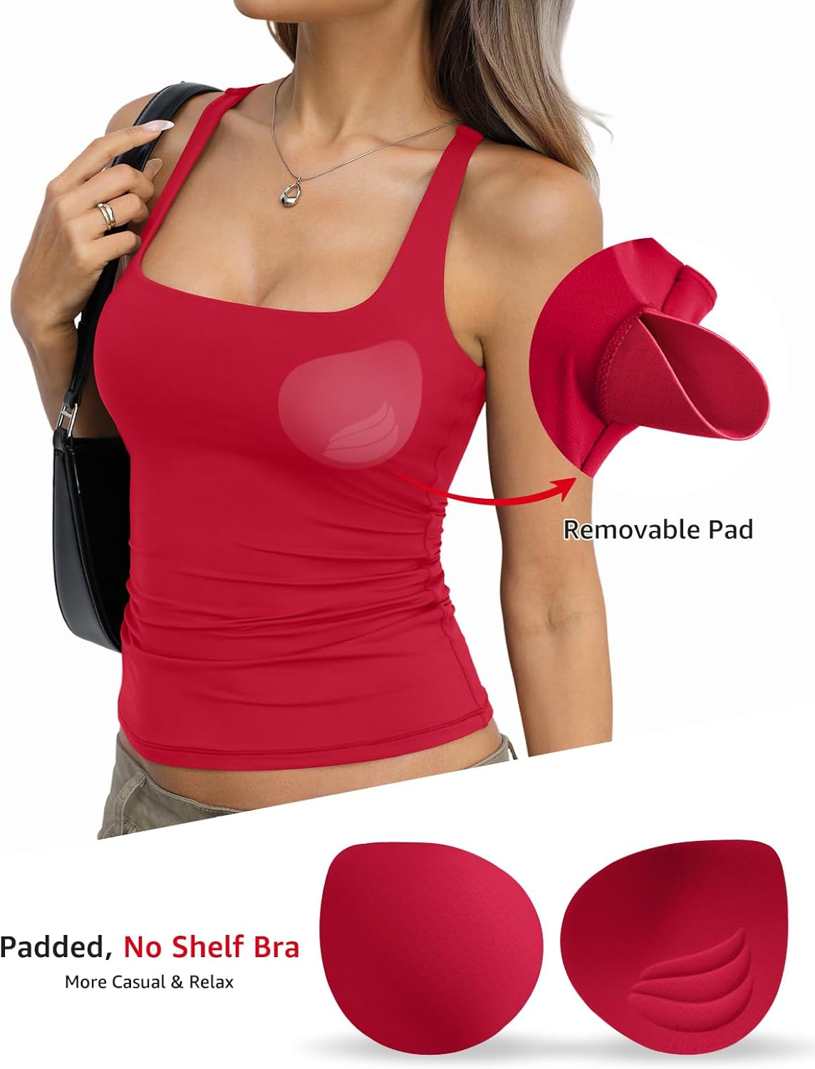 Womens Padded Double Lined Tank Tops Square Neck Racerback Built in Bra Tops Sleeveless Fitted Summer Clothes - Image 3