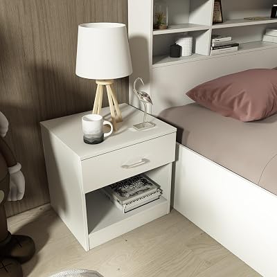 Swiss Bedside Table – Engineered Wood | Frosty White Finish, Knock Down, Storage (Open & Closed), 36-Month Warranty