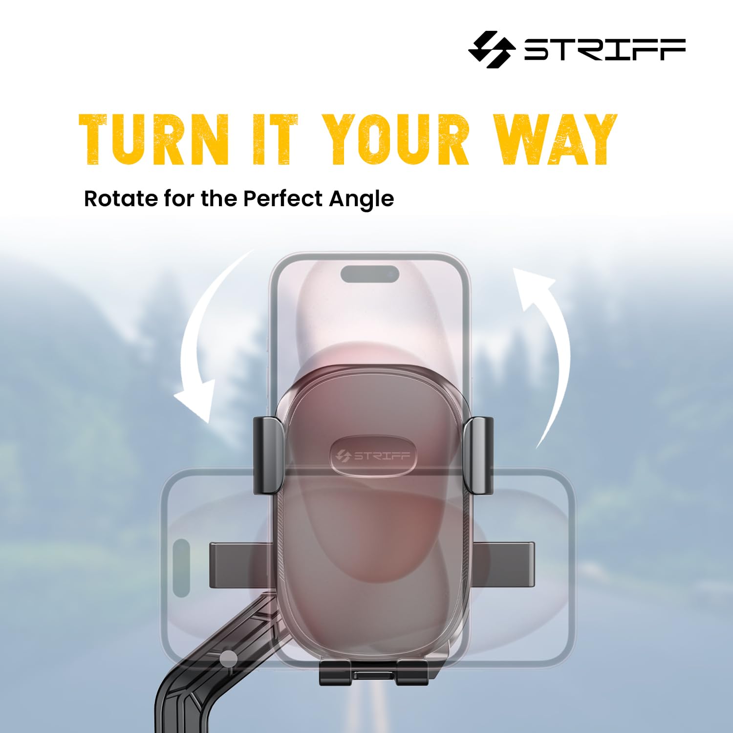 STRIFF Aeroride Mirror Mount Bike Mobile Phone Holder | 360° Rotatable Smartphone Stand for Bicycle & Motorcycle | Anti-Shake Secure Grip | for 4.7 to 6.8 Inch Devices | Mirror Handlebar Mount, Black — Amazon image 3