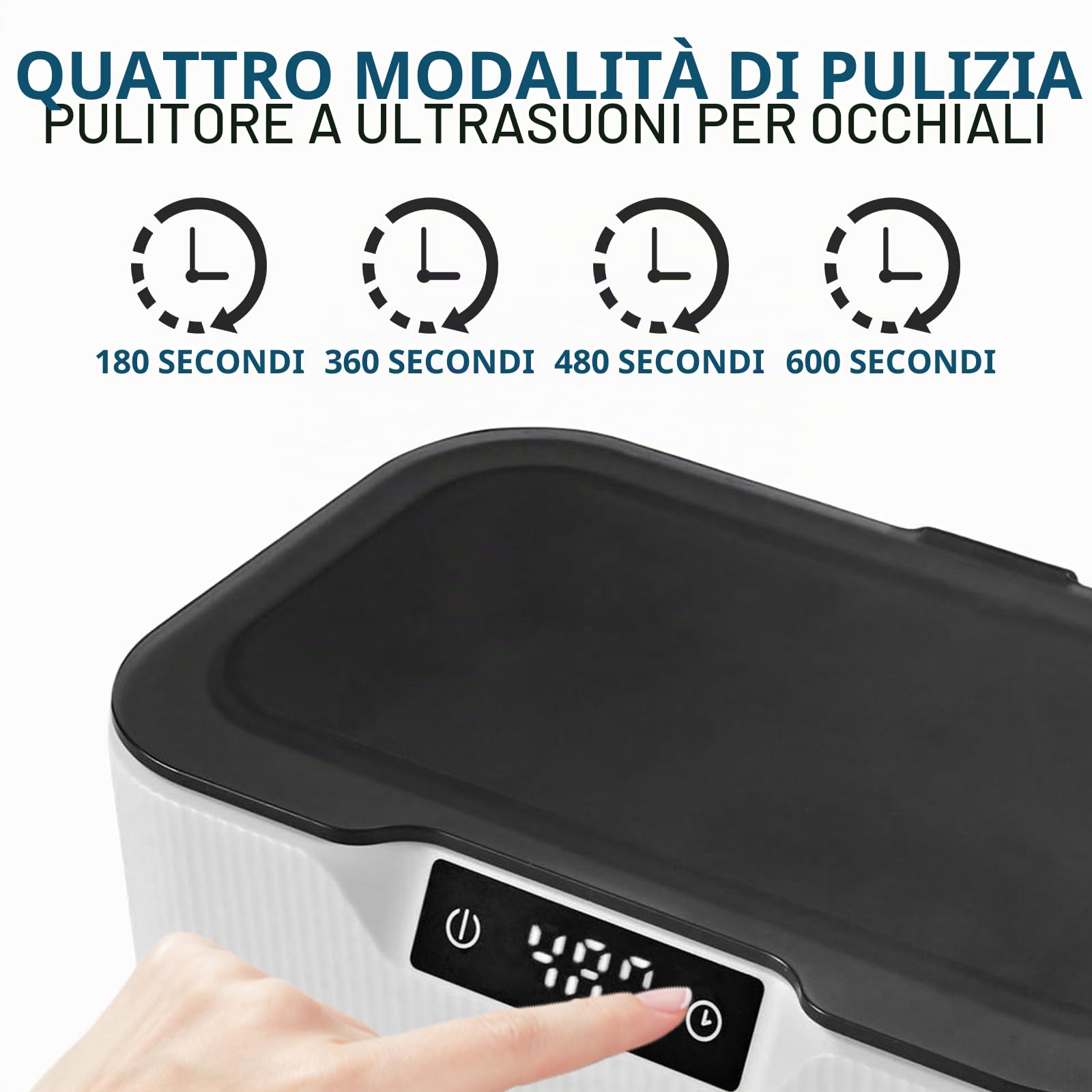 Dispositivo per la pulizia degli occhiali a ultrasuoni, 500 ml, pulitore a ultrasuoni, con 4 funzioni temporali e livello dell'orologio, dispositivo a ultrasuoni per occhiali, gioielli, orologi