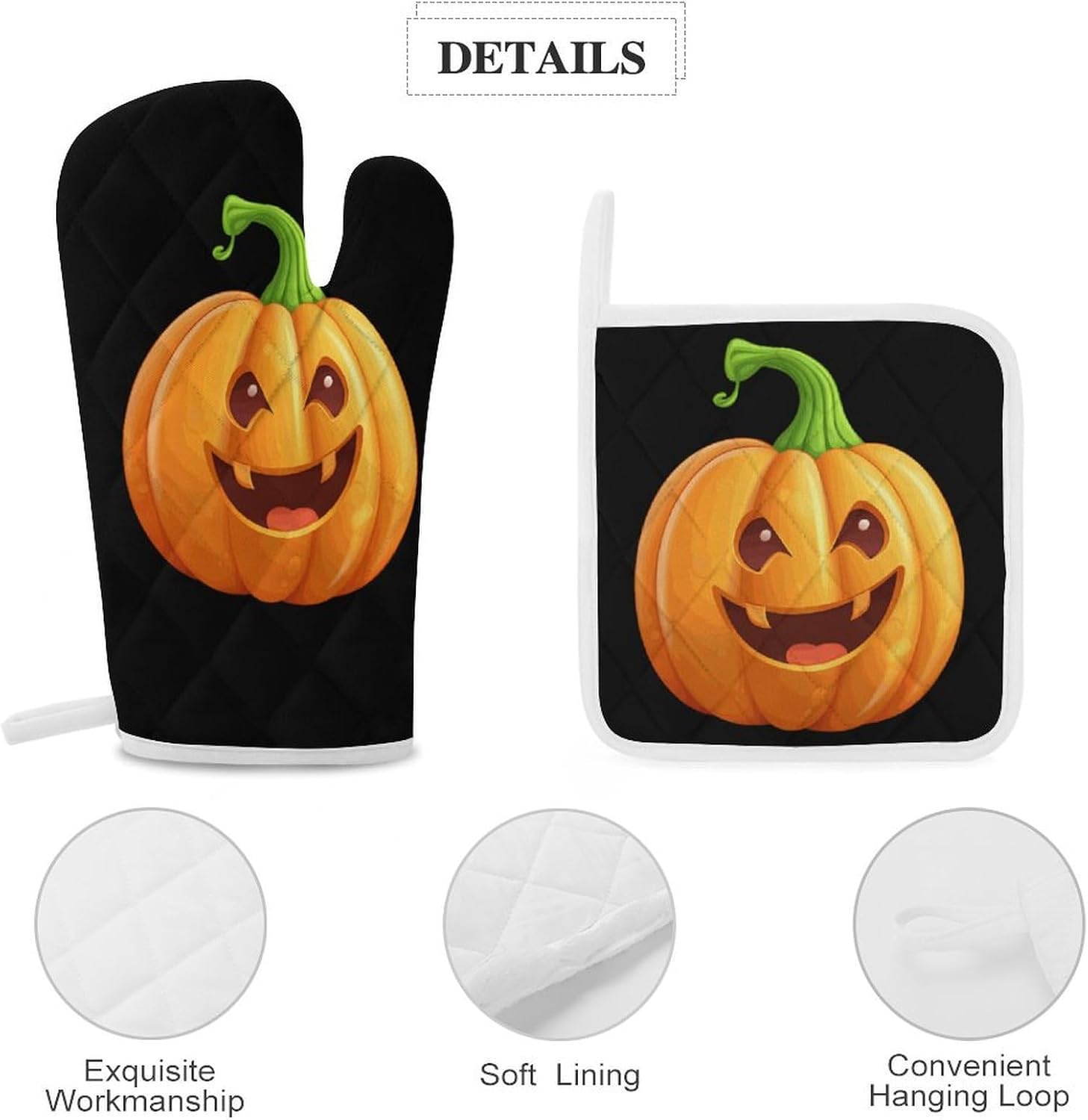 Halloween Pumpkin 4 Pcs Oven Mitts and Pot Holders Set High Heat Resistant Long Kitchen Oven Glove Potholders