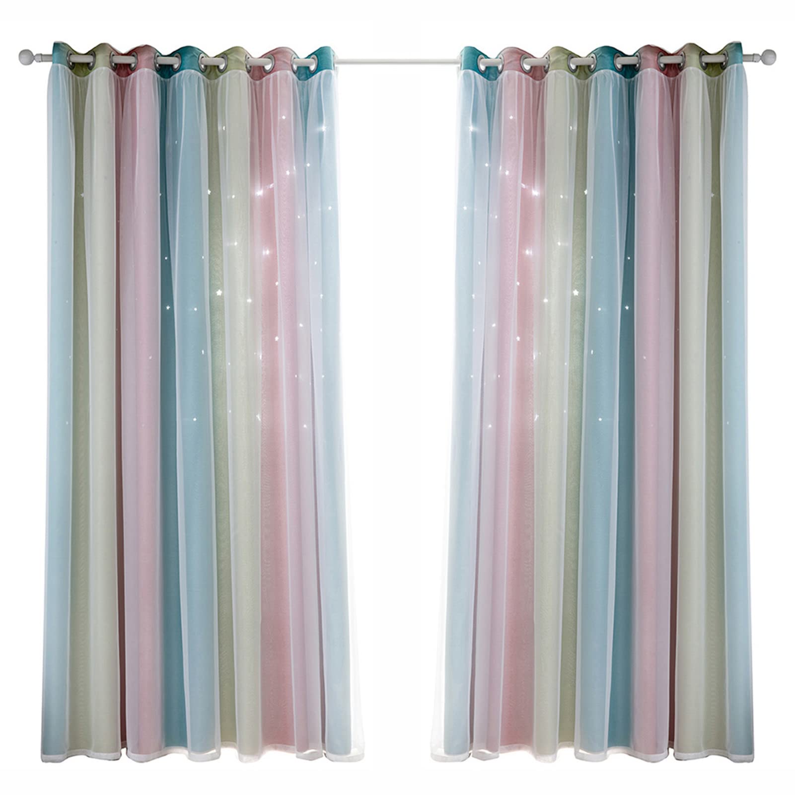 Rideaux occultants double couche rose rideau de fenêtre tamisant motif étoile colorée