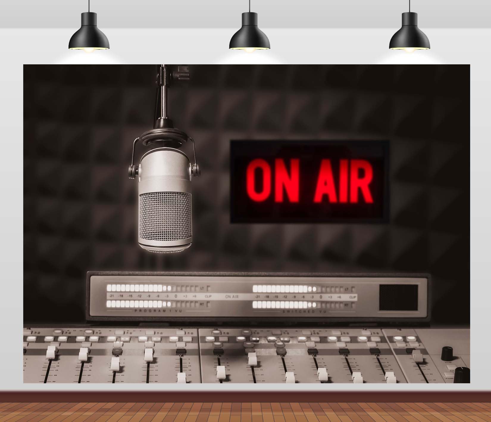 BELECO 4.6x3m Stoff-Hintergrund Professionelles Mikrofon – On Air“-Schild, Radiostudio, TV-Show, Nachrichtensprecher, Mischpult; Hintergrund für Reporter-Interviews, Videoaufnahmen und Fotoshootings