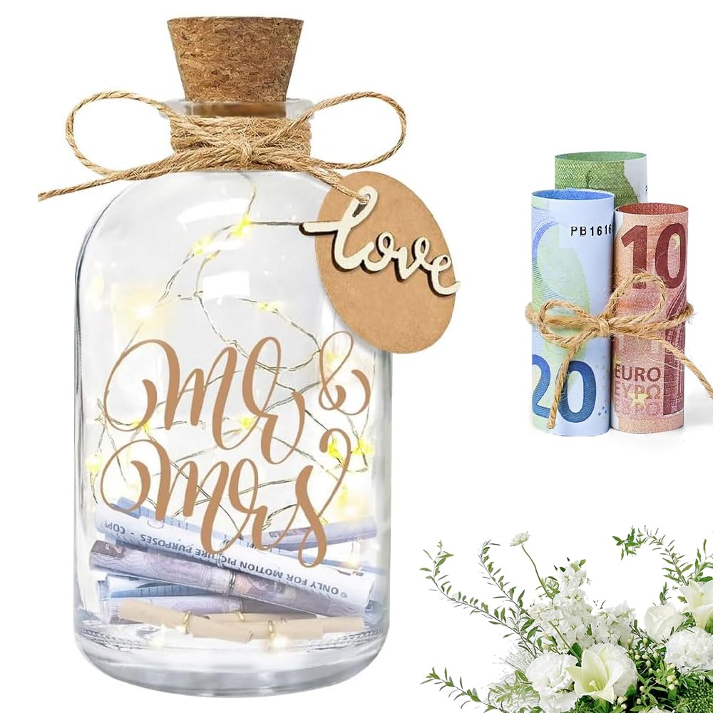 KBIBCK Botella de Luz LED para Bodas, Botella Luminosa, Luces para Botellas, Luz LED para Botellas de Boda, Luces LED para Botellas de Vidrio para Novios y Recién Enamorados (Mr. & Mrs.)