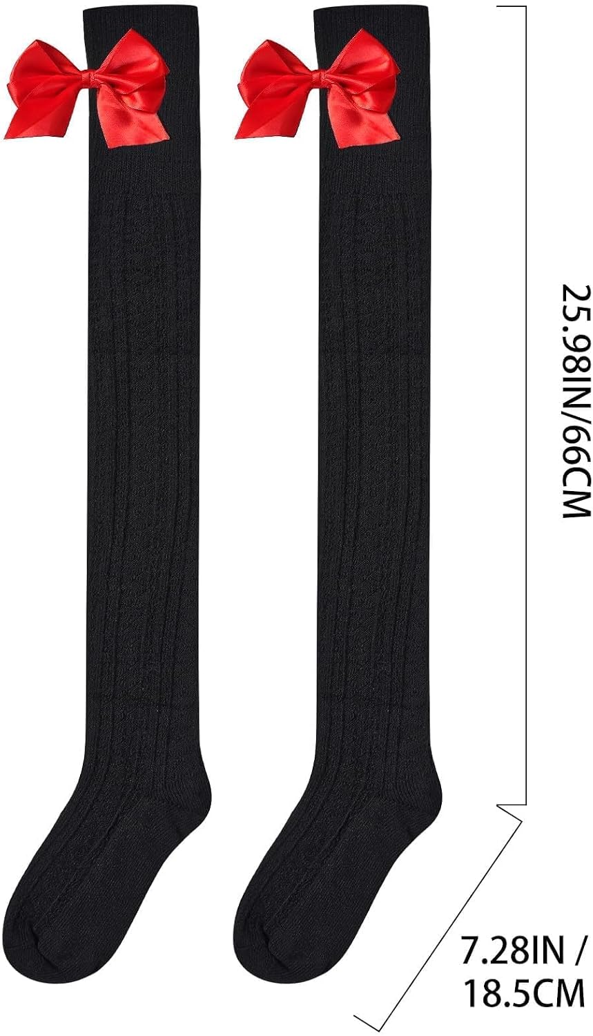Moon Wood Women Thigh High Socks Extra Long Cute Knit Tall Long Stockings Over Knee Socks with Bow Valentine's Day sock