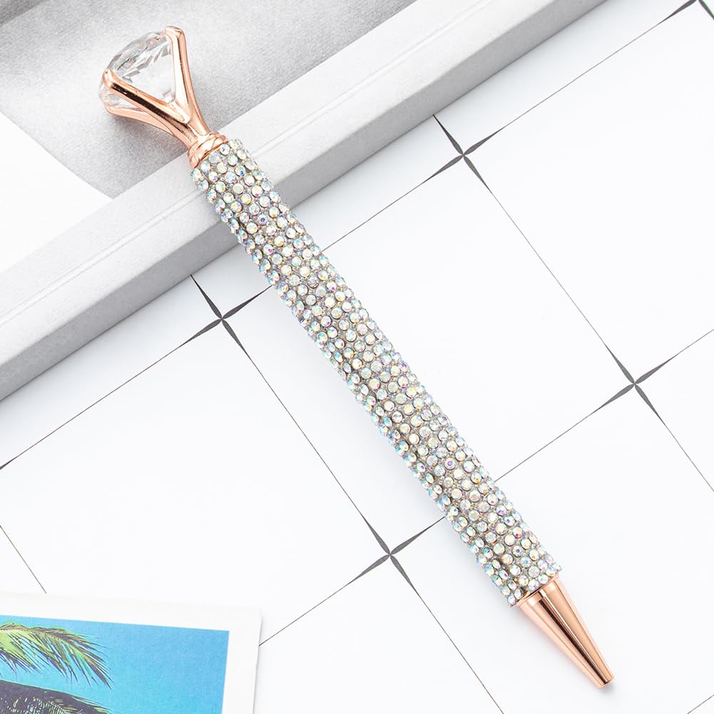 4 Pcs Diamond Crystal Ballpoint Pen Set including Bling Rhinestone - Large Metal Wedding and Bridal Shower Black Ink Pens in Silver - Image 2