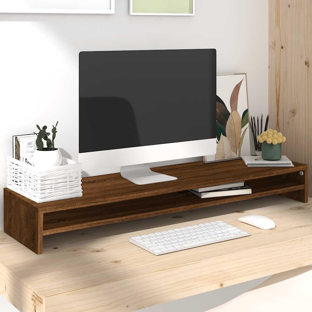 vidaXL Soporte Monitor Elevador Armario de Escritorio Pantalla Portátil Mesa Estante Exhibición Madera Contrachapada Roble Marrón 100x24x13 cm