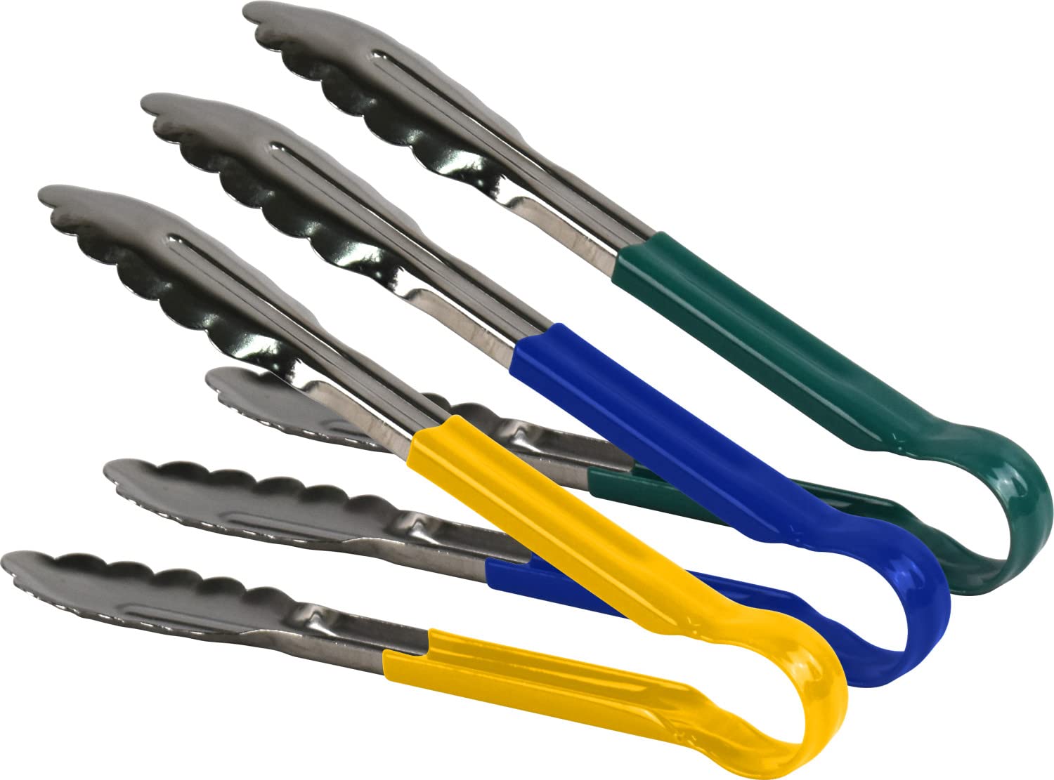 3pc Catergold Professional 9" (23cm) Stainless Steel Food Tongs Set (Green Blue Yellow)