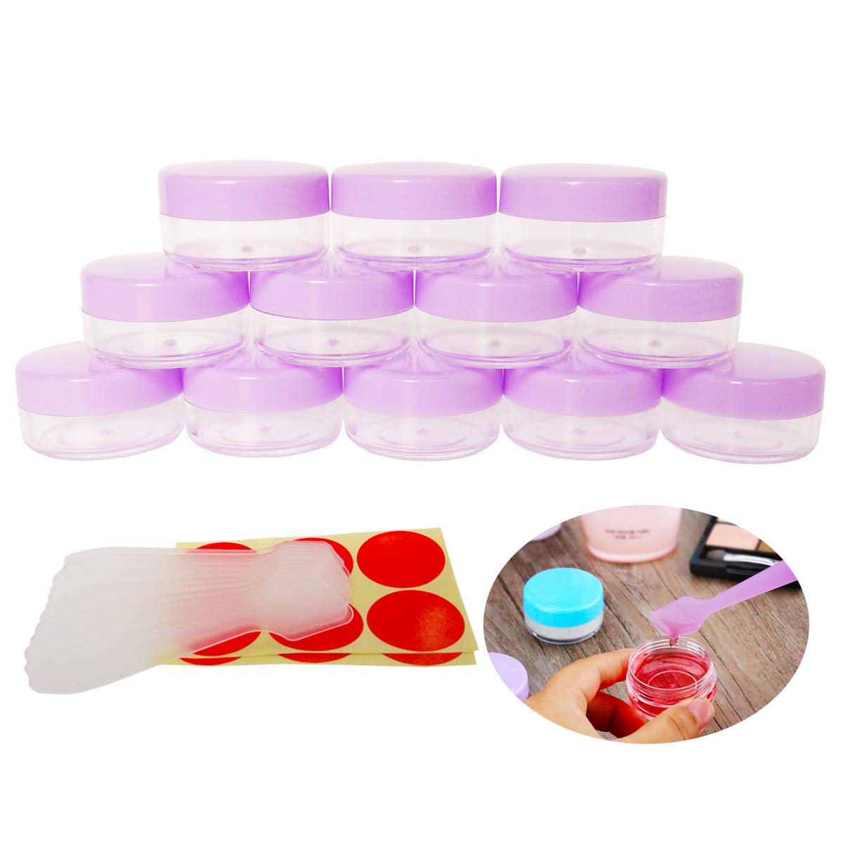 12pcs 10 Gram 10ml Small Empty Sample Jars Refillable Cosmetic Container Plastic Round Pot Purple Screw Cap Lid