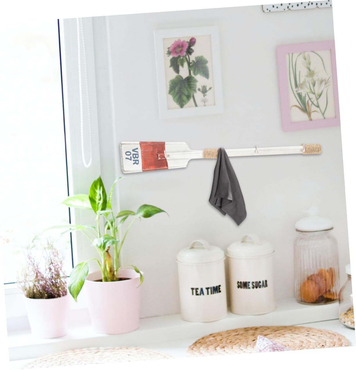 Gadpiparty Mediterranean Style 40cm Wooden Paddle Hook Decorative Wall Hanging Storage Hook for Home Beachy Room Decor and Nautical Coat Rack in Red