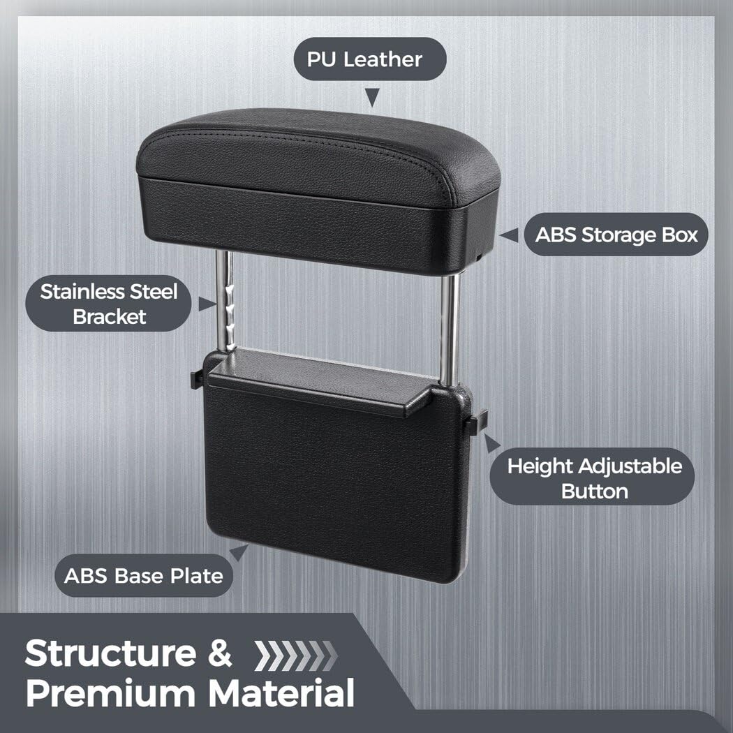 Homaisson Universal Soft car armrest Support, 2-in-1 Adjustable car arm Rest, Easy Install & Arm Relax, Black