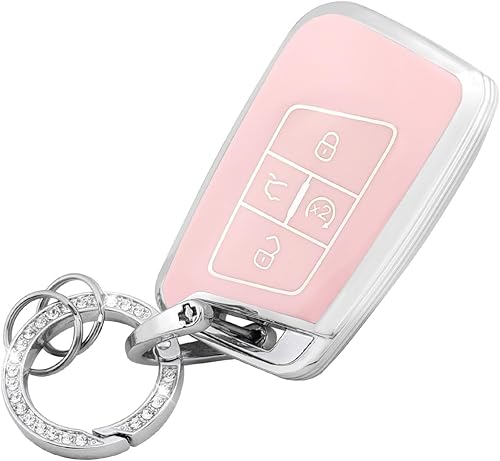 UHONSN Funda para llavero Volkswagen VW Atlas Tiguan Jetta GLI de 4 botones rosados con llavero brillante TPU suave para VW Arteon Taos, accesorios