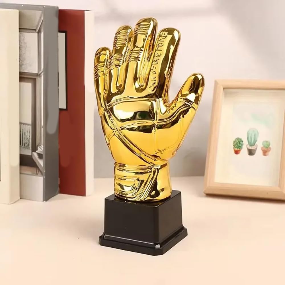 Trofeo de Fútbol, Trofeo de Portero, Forma de Guantes, Copa de Trofeo Grande Dorada para Competiciones de Ortografía y Partidos Deportivos.