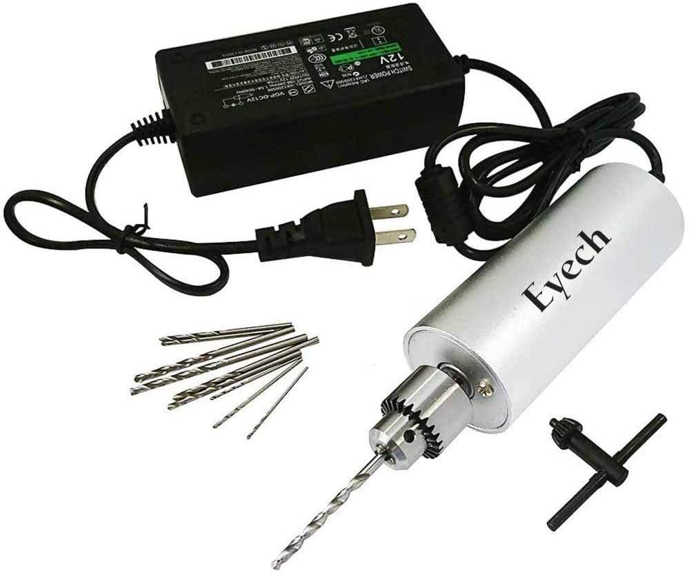 0.3-4mm Micro Aluminum Portable Handheld Drill Mini Electric Hand Drill with 5A DC5V-12V Power Supply Control for DIY 10Pcs Drill Bits Included