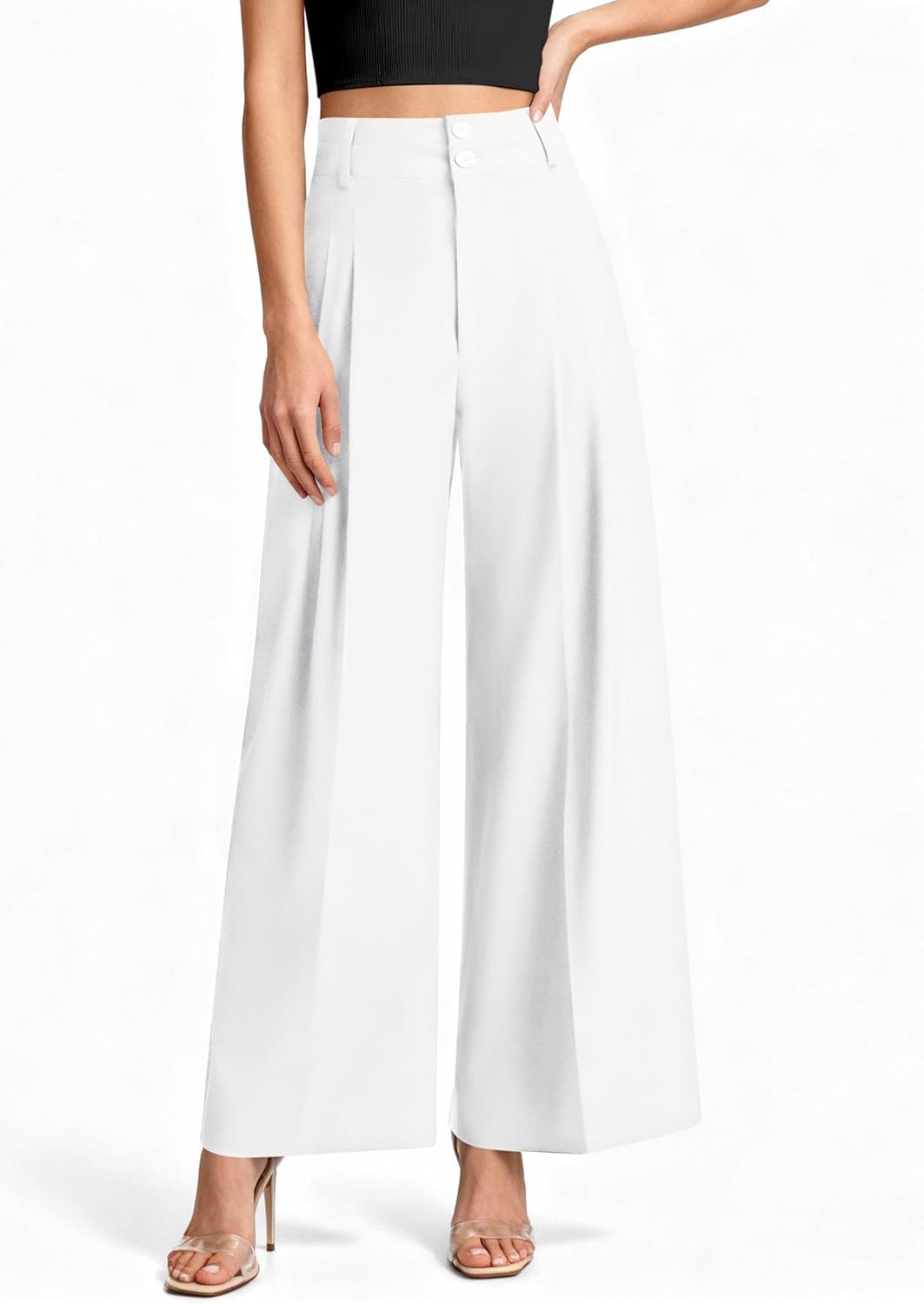 PRETTYGARDEN Womens Spring Wide Leg Palazzo Pants 2026 Trendy Loose Button High Waist Pleated Work Business Casual Trousers