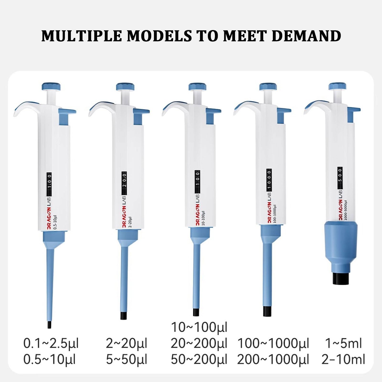 Hochpräzise Mikroipette, einstellbare Eink-Pipette mit Spitze präzise variable Volumen 2 ml bis 10 ml für wissenschaftliches Flüssigkeitslabor (2-20 ul)