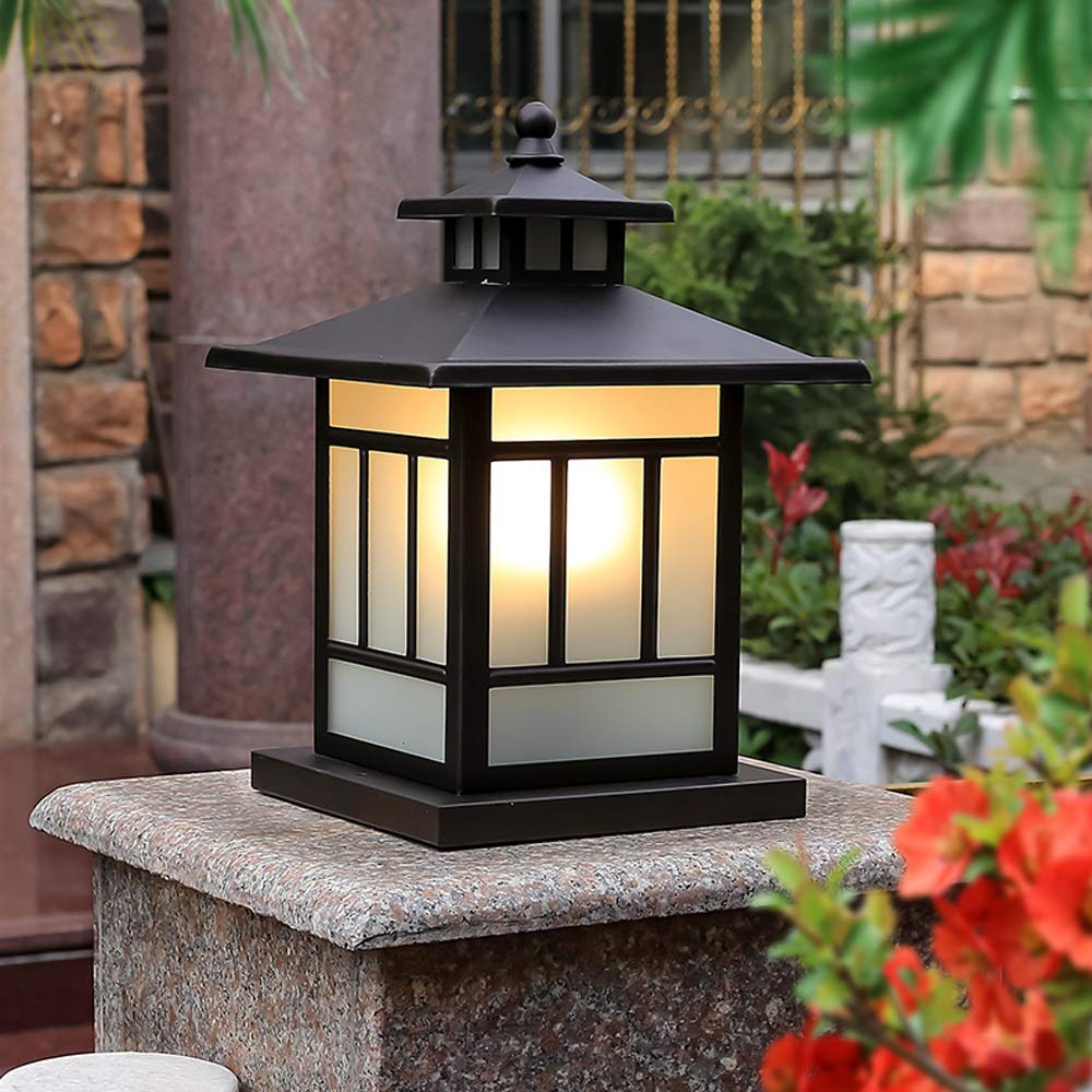 QUSYZD Chinese Retro Black Outdoor Pillar Lamp Waterproof Column Light Traditional European Garden Post Light Exterior Courtyard Pathway Patio Villa Decoration Landscape Light,