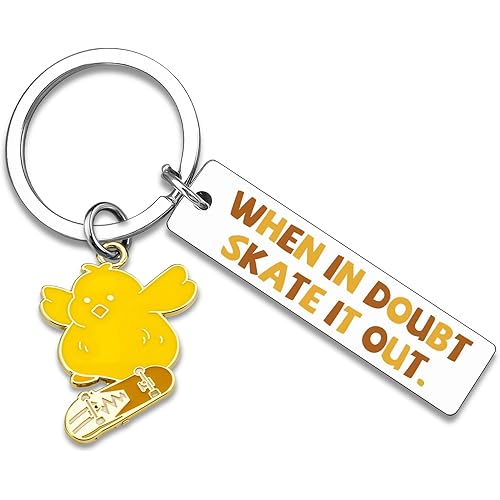 Inspirational Gifts for Women Men Skateboard Keychain Gifts for Skateboard Lovers Coaches Players Cute Chicken Keychain for Teen Girls Boys Skateboard Accessories Backpack Bag Charms