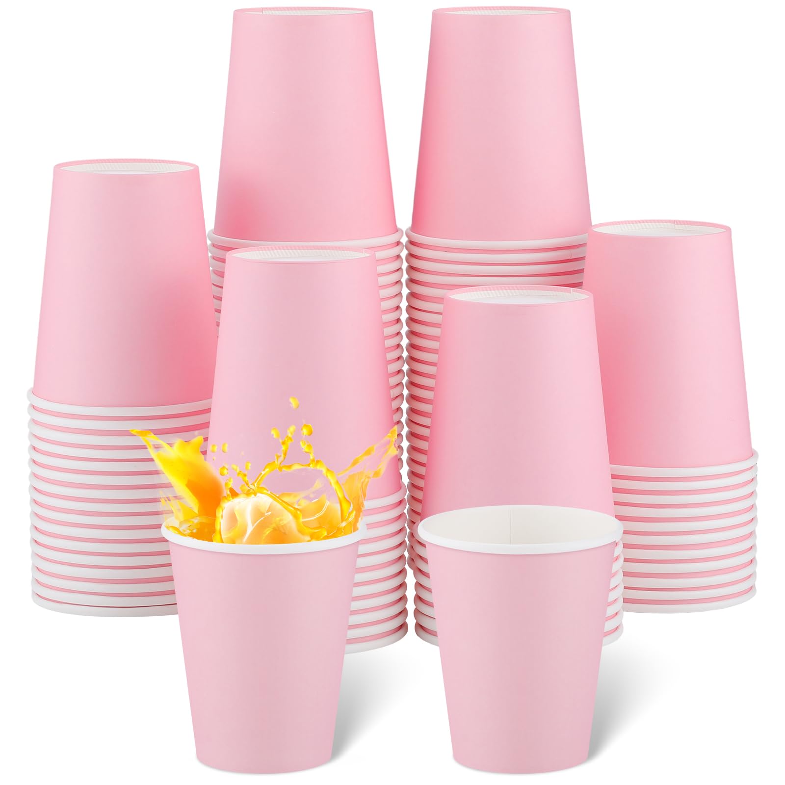 NatNarr 100 Pack Pink Paper Cup, 9oz Light Pink Party Cups Disposable Drinking Cups Gender Reveal Paper Cup, Drinking Cup for Wedding Anniversay Birthday Baby Shower Bride Shower Tea Party Supplies