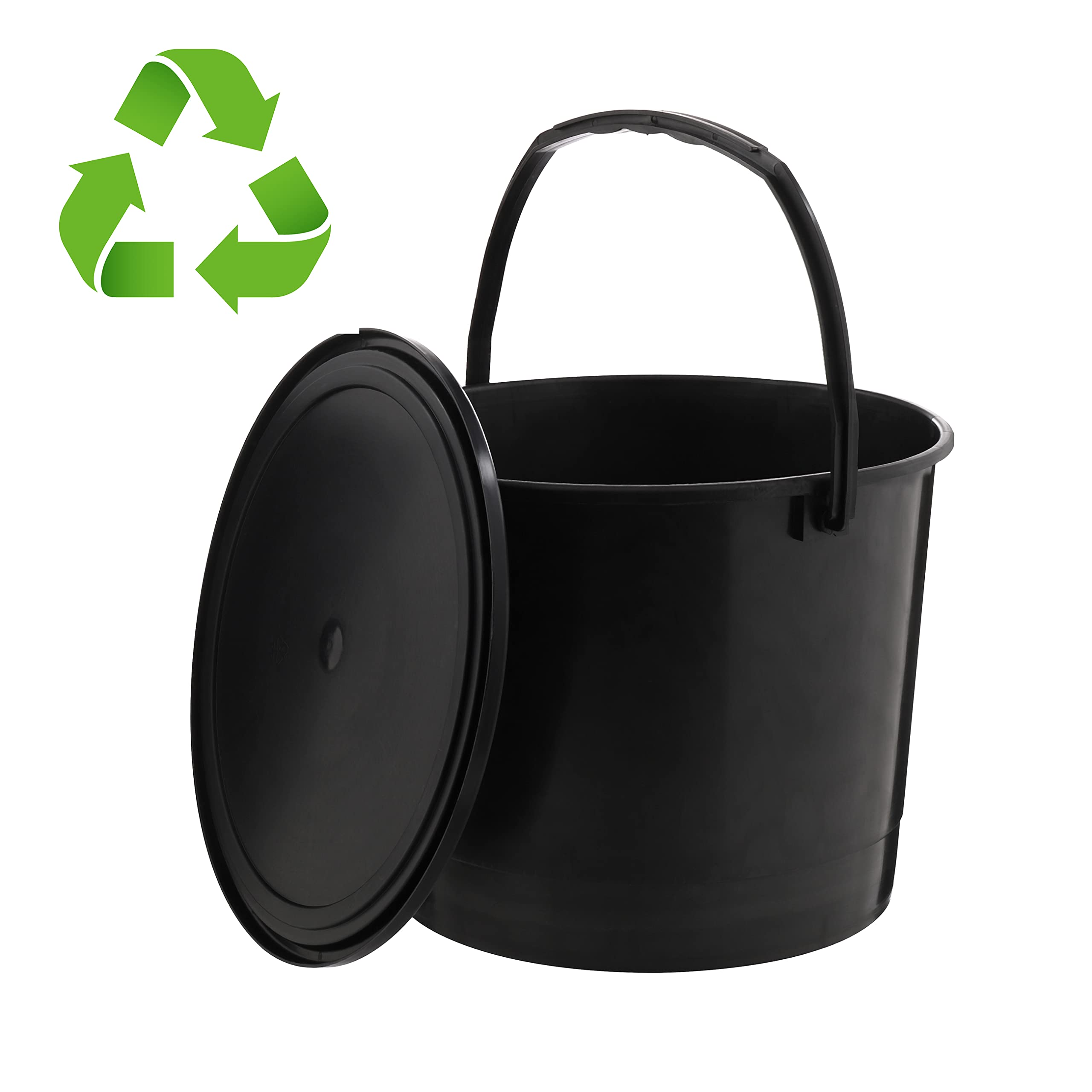 MIG Seau en Plastique Noir 6L avec Couvercle - 5 Seaux Empilables pour la Maison et l'Industrie