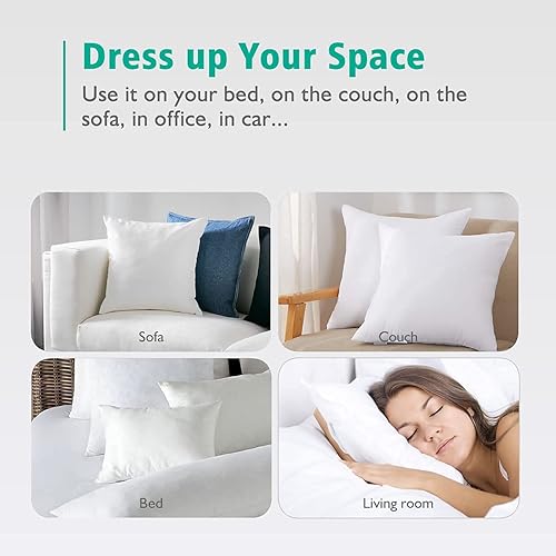 Miniatura 8 de APSMILE Juego de 2 rellenos de almohada de plumón orgánico de 18 x 18 pulgadas, 100 % tela de algodón, suave y esponjoso, funda de almohada