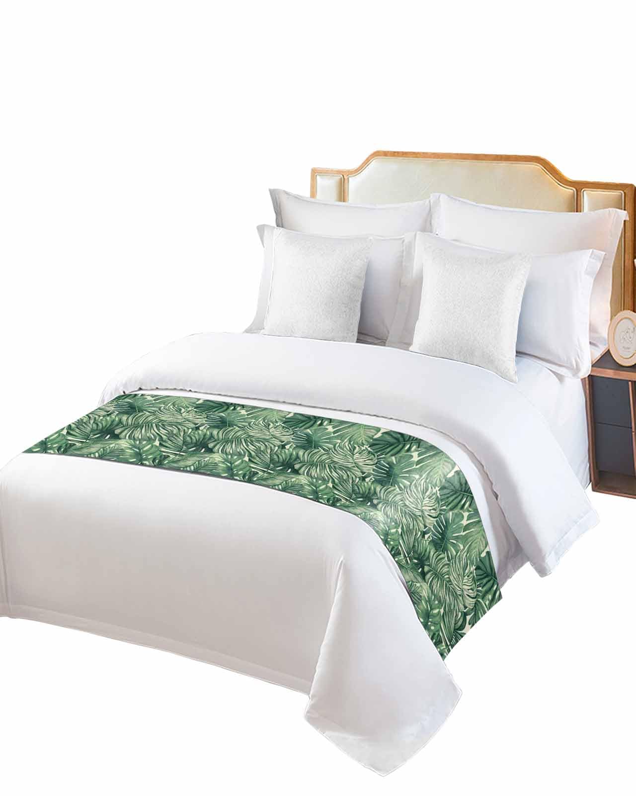 DecorLovee Tropical Leaves Bed Runners for Twin Size Bed, Decorative Bed Throws for Foot of Bed, Summer Nature Botanical Palm Leaf Bed Runner Sofa Throw Bedding Scarf Protector Slipcover for Bedroom