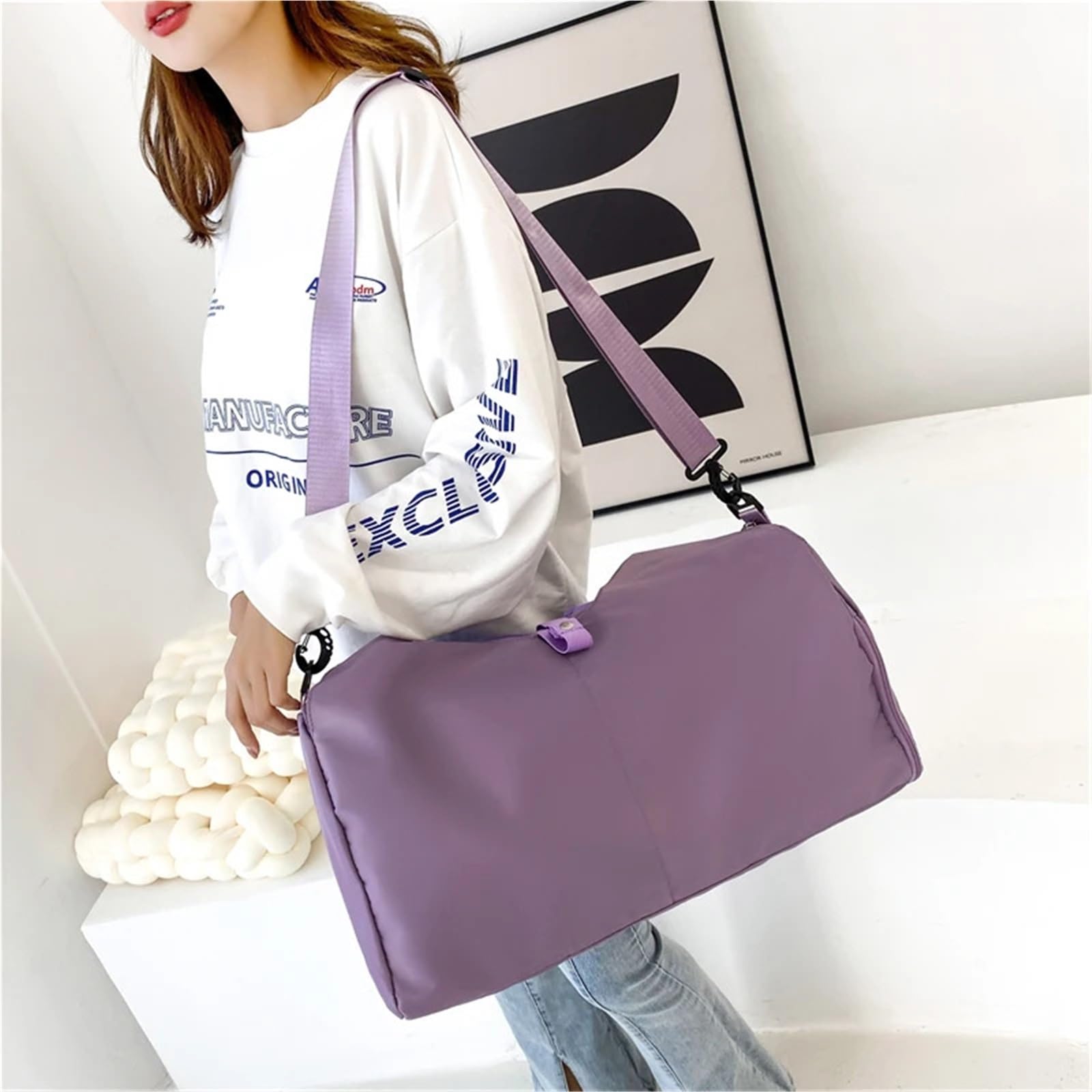 Sporttasche Women Large Capacity Travel Handbag Casual Multi Layer Pockets Shoulder Bag Girls Sports Yoga Luggage Storage Duffle Pack Tote(Purple)