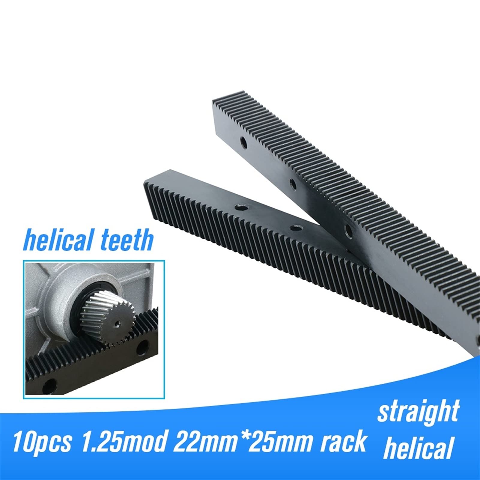 TMP1105 Transmission Shaft Rack 1.25 Mod 22mmx25mm Length 1400mm Straight Rack/Slanting Rack for CNC Engraving Machine (Hole Diameter : 7mm, Number of Teeth : Slanting Rack)